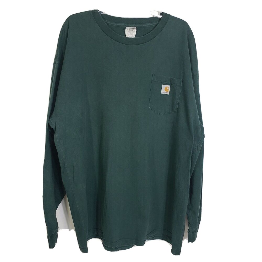 Carhartt T Shirt Mens Sz 2XL Green Loose Fit Workwear Long-Sleeve Pocket K126